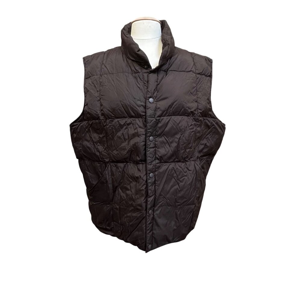 Land's End Goose Down‎ Vest Men's Size XL 46-48 Black Snap Front Quilted Puffer